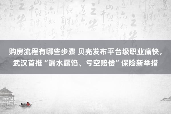 购房流程有哪些步骤 贝壳发布平台级职业痛快，武汉首推“漏水露馅、亏空赔偿”保险新举措