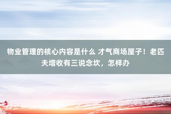 物业管理的核心内容是什么 才气商场屋子！老匹夫增收有三说念坎，怎样办