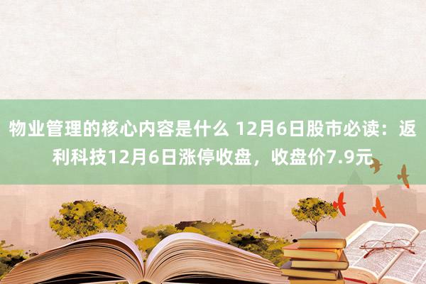 物业管理的核心内容是什么 12月6日股市必读：返利科技12月6日涨停收盘，收盘价7.9元