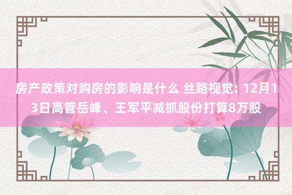 房产政策对购房的影响是什么 丝路视觉: 12月13日高管岳峰、王军平减抓股份打算8万股