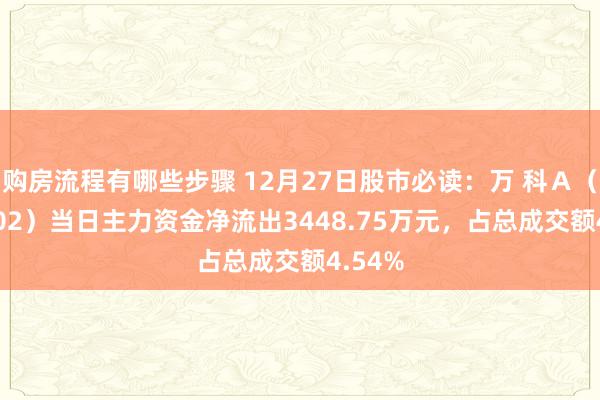 购房流程有哪些步骤 12月27日股市必读：万 科Ａ（000002）当日主力资金净流出3448.75万元，占总成交额4.54%