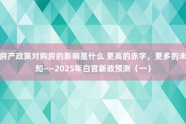 房产政策对购房的影响是什么 更高的赤字，更多的未知——2025年白宫新政预测（一）