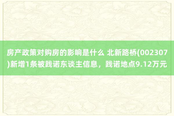 房产政策对购房的影响是什么 北新路桥(002307)新增1条被践诺东谈主信息，践诺地点9.12万元