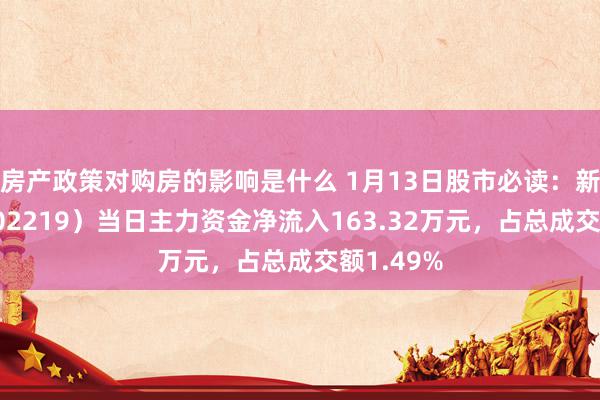 房产政策对购房的影响是什么 1月13日股市必读：新里程（002219）当日主力资金净流入163.32万元，占总成交额1.49%