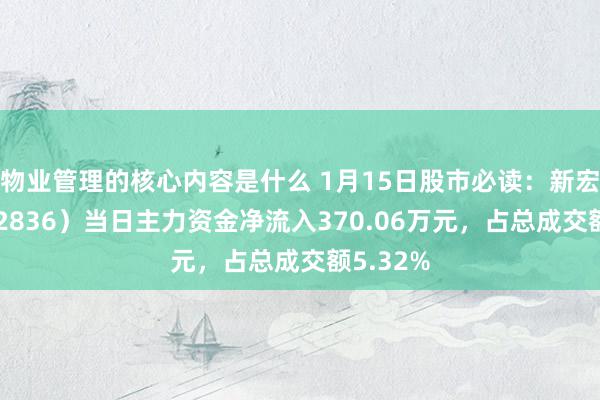 物业管理的核心内容是什么 1月15日股市必读：新宏泽（002836）当日主力资金净流入370.06万元，占总成交额5.32%