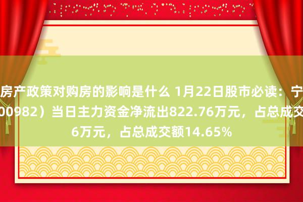 房产政策对购房的影响是什么 1月22日股市必读：宁波动力（600982）当日主力资金净流出822.76万元，占总成交额14.65%