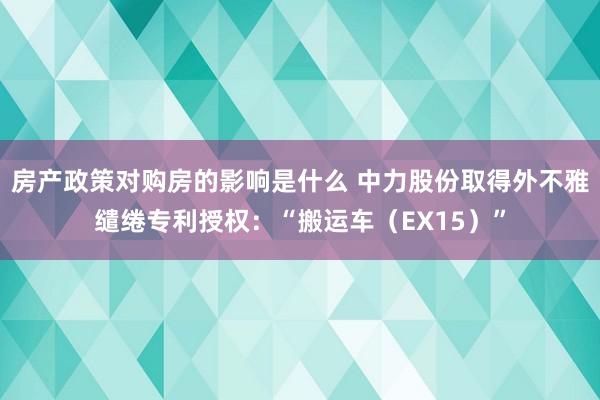 房产政策对购房的影响是什么 中力股份取得外不雅缱绻专利授权：“搬运车（EX15）”