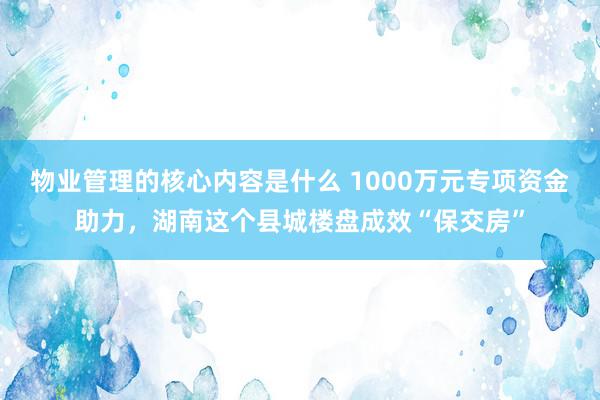 物业管理的核心内容是什么 1000万元专项资金助力，湖南这个县城楼盘成效“保交房”