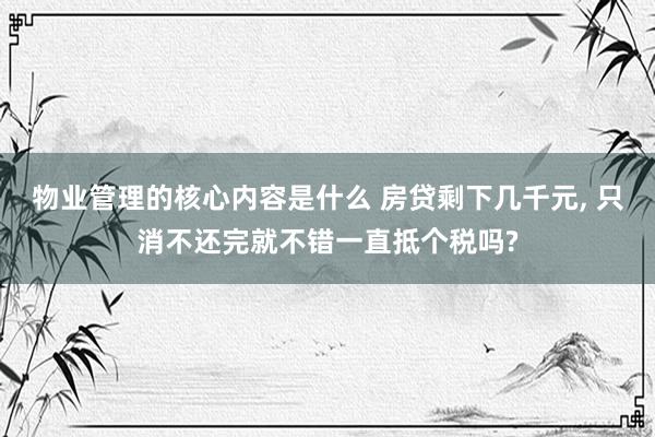 物业管理的核心内容是什么 房贷剩下几千元, 只消不还完就不错一直抵个税吗?