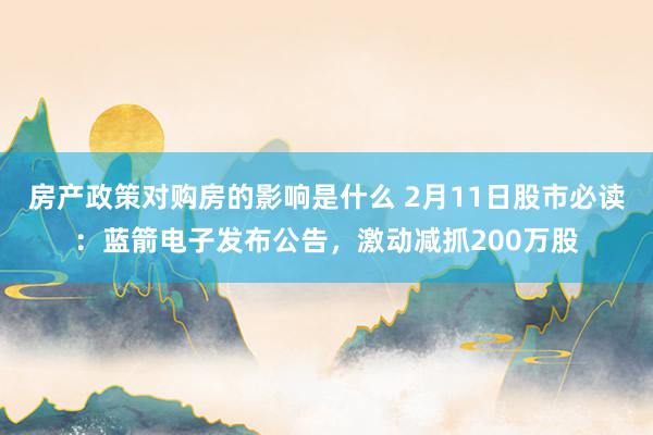 房产政策对购房的影响是什么 2月11日股市必读：蓝箭电子发布公告，激动减抓200万股