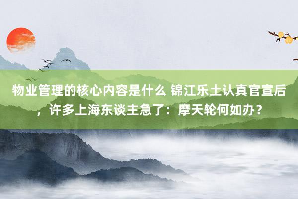 物业管理的核心内容是什么 锦江乐土认真官宣后，许多上海东谈主急了：摩天轮何如办？