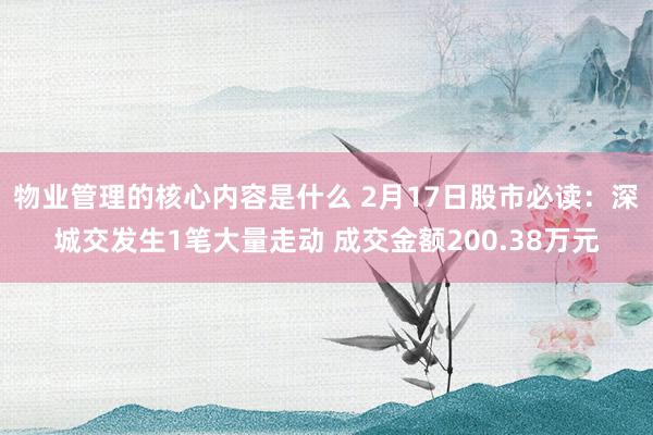 物业管理的核心内容是什么 2月17日股市必读：深城交发生1笔大量走动 成交金额200.38万元