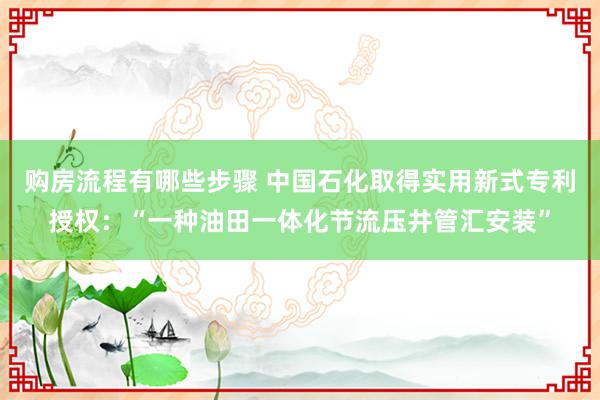 购房流程有哪些步骤 中国石化取得实用新式专利授权：“一种油田一体化节流压井管汇安装”