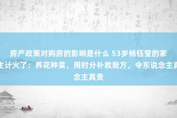 房产政策对购房的影响是什么 53岁杨钰莹的家居生计火了：养花种菜，用时分补救我方，令东说念主真贵