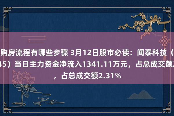 购房流程有哪些步骤 3月12日股市必读：闻泰科技（600745）当日主力资金净流入1341.11万元，占总成交额2.31%